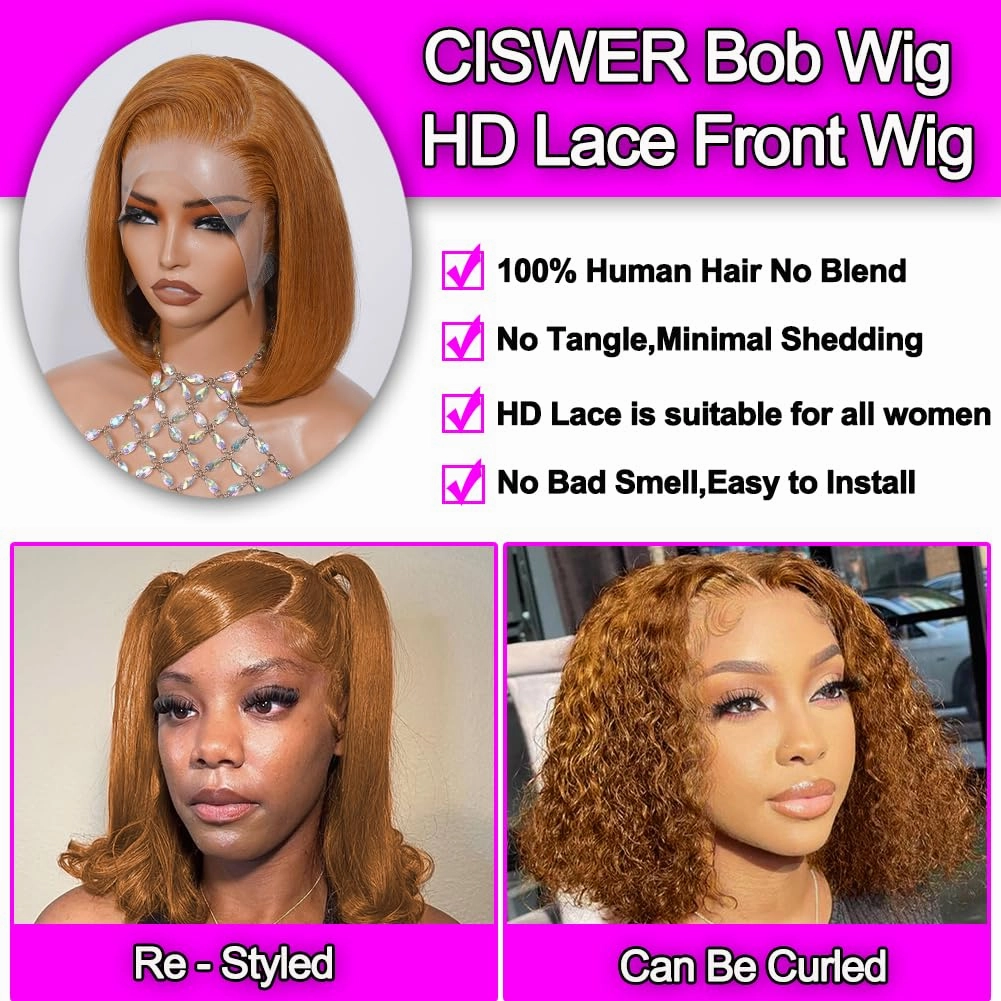 Honey Blonde Lace Front Bob Wig Human Hair Short Bob Wigs for Black Women 13x4 Bob Wigs Human Hair Pre Plucked Straight 30# Color 180 Density 14 Inch