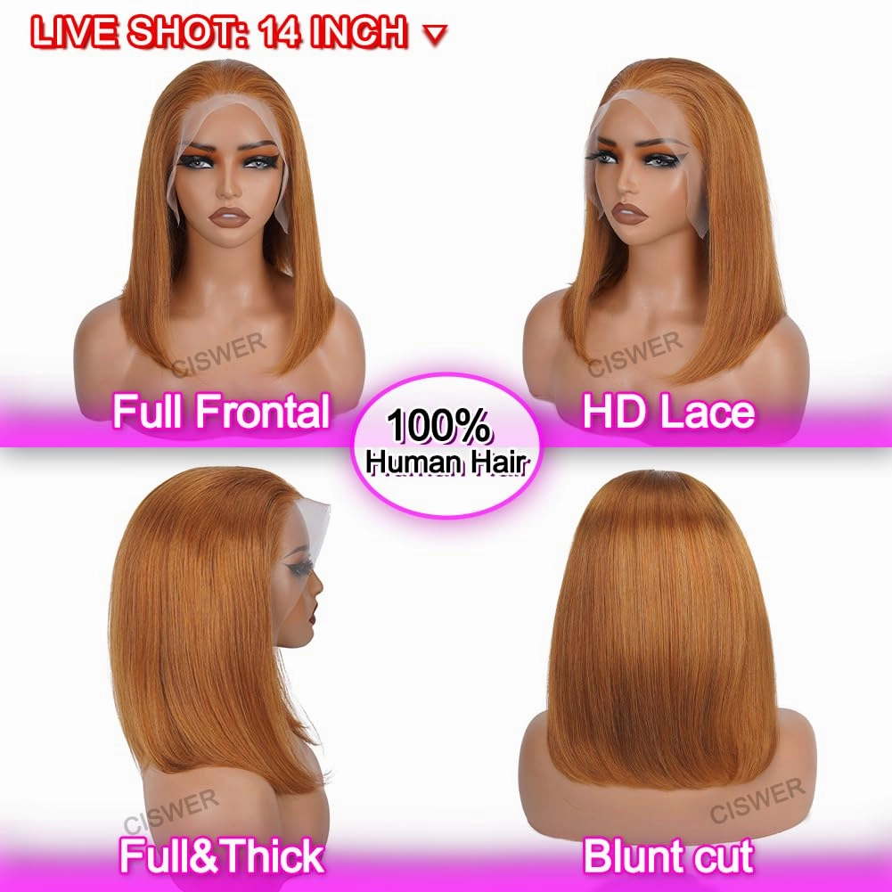 Honey Blonde Lace Front Bob Wig Human Hair Short Bob Wigs for Black Women 13x4 Bob Wigs Human Hair Pre Plucked Straight 30# Color 180 Density 14 Inch