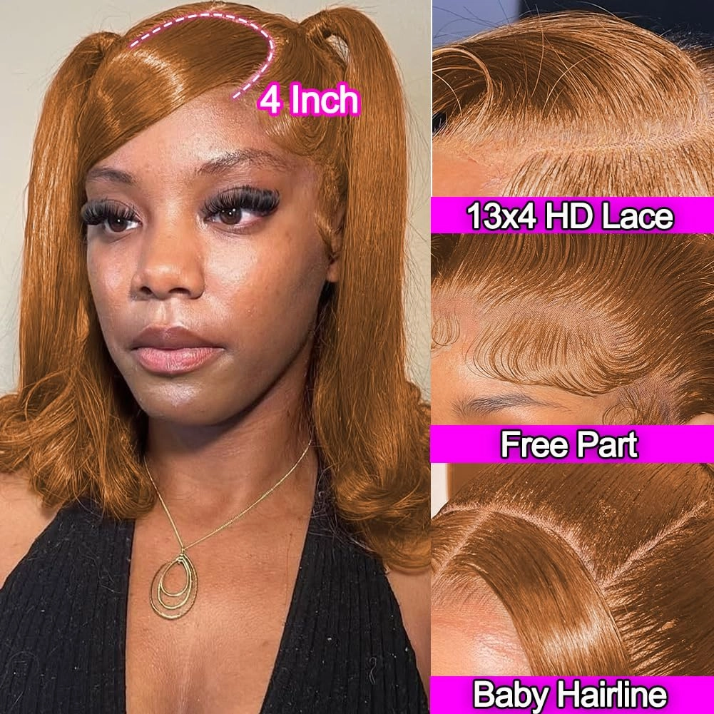 Honey Blonde Lace Front Bob Wig Human Hair Short Bob Wigs for Black Women 13x4 Bob Wigs Human Hair Pre Plucked Straight 30# Color 180 Density 14 Inch