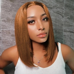 Honey Blonde Lace Front Bob Wig Human Hair Short Bob Wigs for Black Women 13x4 Bob Wigs Human Hair Pre Plucked Straight 30# Color 180 Density 14 Inch