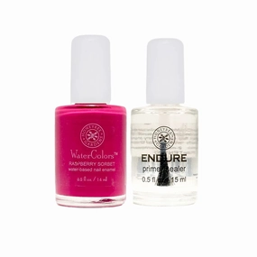Honeybee Gardens WaterColors Nail Enamel   Endure Primer/Sealer Bundle (Raspberry Sorbet - Bright Matte Raspberry Pink)