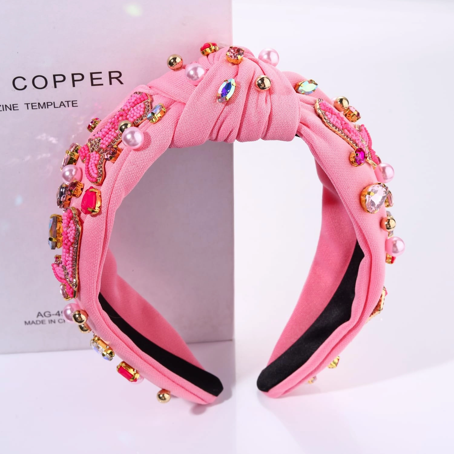 Hot Pink Knotted Headband Western Cowgirl Headband Accessories for Women Beaded Cowboy Boot Embellished Headband Rhinestone Crystal Pearl Top Knot Headband Rodeo Nashville Bachelorette Party Country Concert Outfit (Hot Pink Boot)