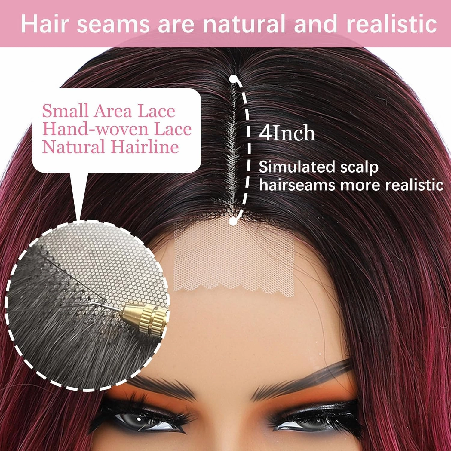 Hot Pink Wigs for Women, Long Ombre Pink Wavy Middle Part Soft Synthetic Fiber Wig for Cosplay Daily Party Use 24 Inch