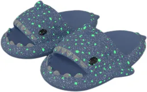 Hrtesus Galaxy Shark Slides Glow In The Dark For Men and Women, EVA Open Toe Platform Cloud Cushion Adult Shark Slippers With Glitter