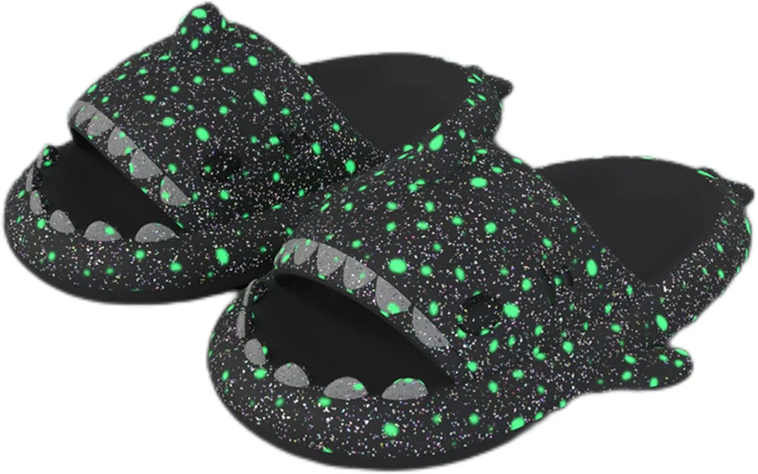 Hrtesus Galaxy Shark Slides Glow In The Dark For Men and Women, EVA Open Toe Platform Cloud Cushion Adult Shark Slippers With Glitter