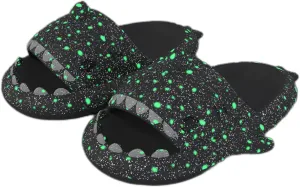 Hrtesus Galaxy Shark Slides Glow In The Dark For Men and Women, EVA Open Toe Platform Cloud Cushion Adult Shark Slippers With Glitter