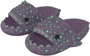 Hrtesus Galaxy Shark Slides Glow In The Dark For Men and Women, EVA Open Toe Platform Cloud Cushion Adult Shark Slippers With Glitter
