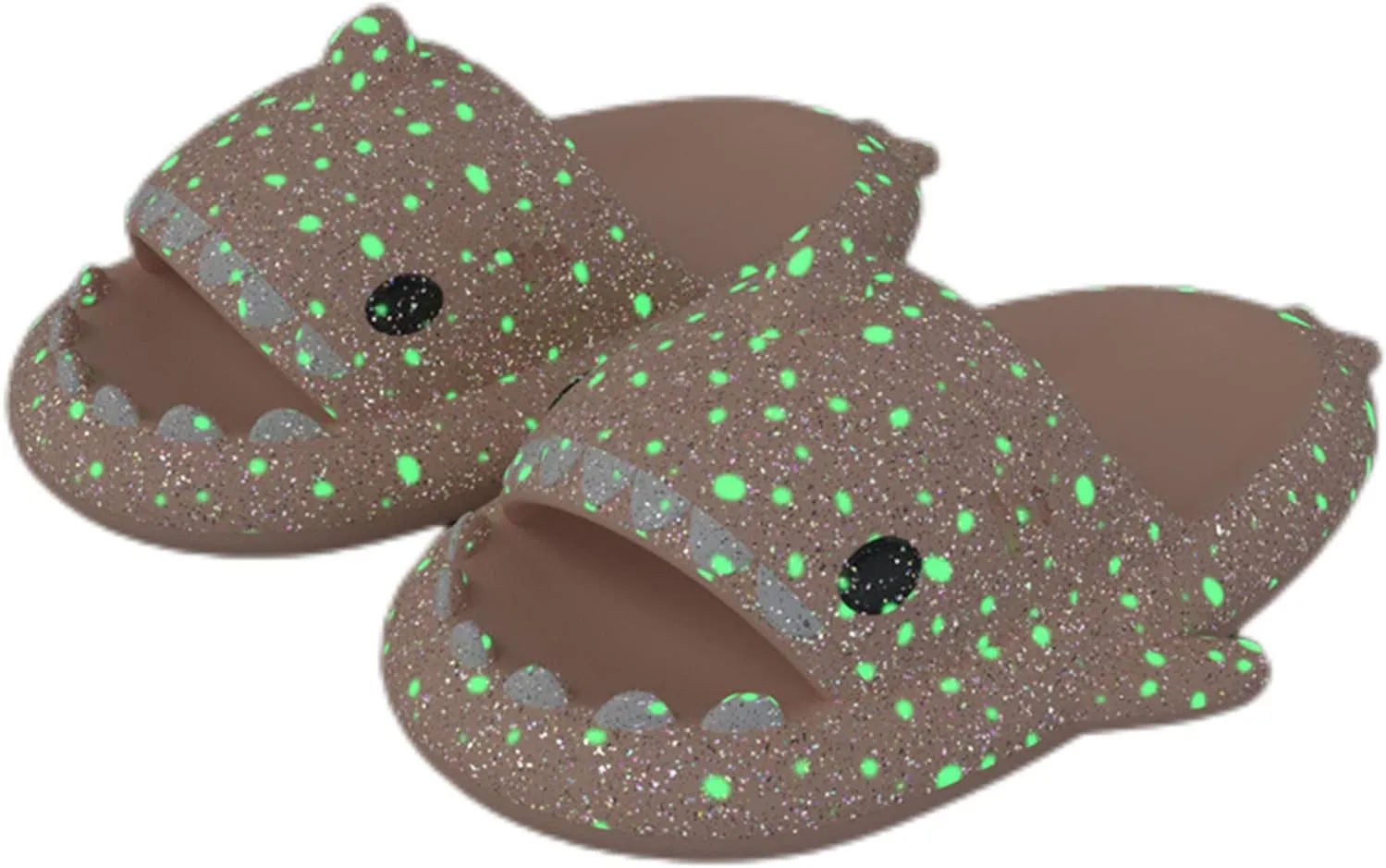 Hrtesus Galaxy Shark Slides Glow In The Dark For Men and Women, EVA Open Toe Platform Cloud Cushion Adult Shark Slippers With Glitter