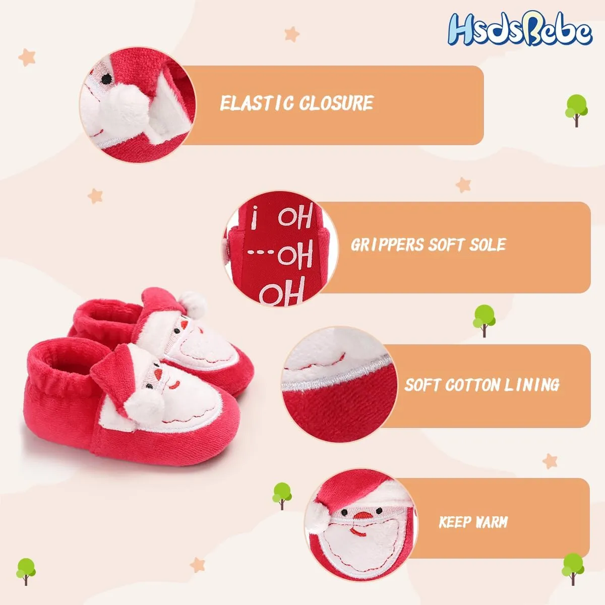 HsdsBebe Unisex Baby Cozie Fleece Lined Booties Non-Slip Soft Sole Infant Winter Warm Socks Shoes