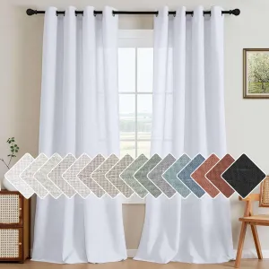H.VERSAILTEX Living Room Linen Curtains Home Decorative Grommet Curtains Privacy Added Energy Saving Light Filtering Window Treatments Draperies for Bedroom, Bright White, 2 Panels, 52 x 96 - Inch
