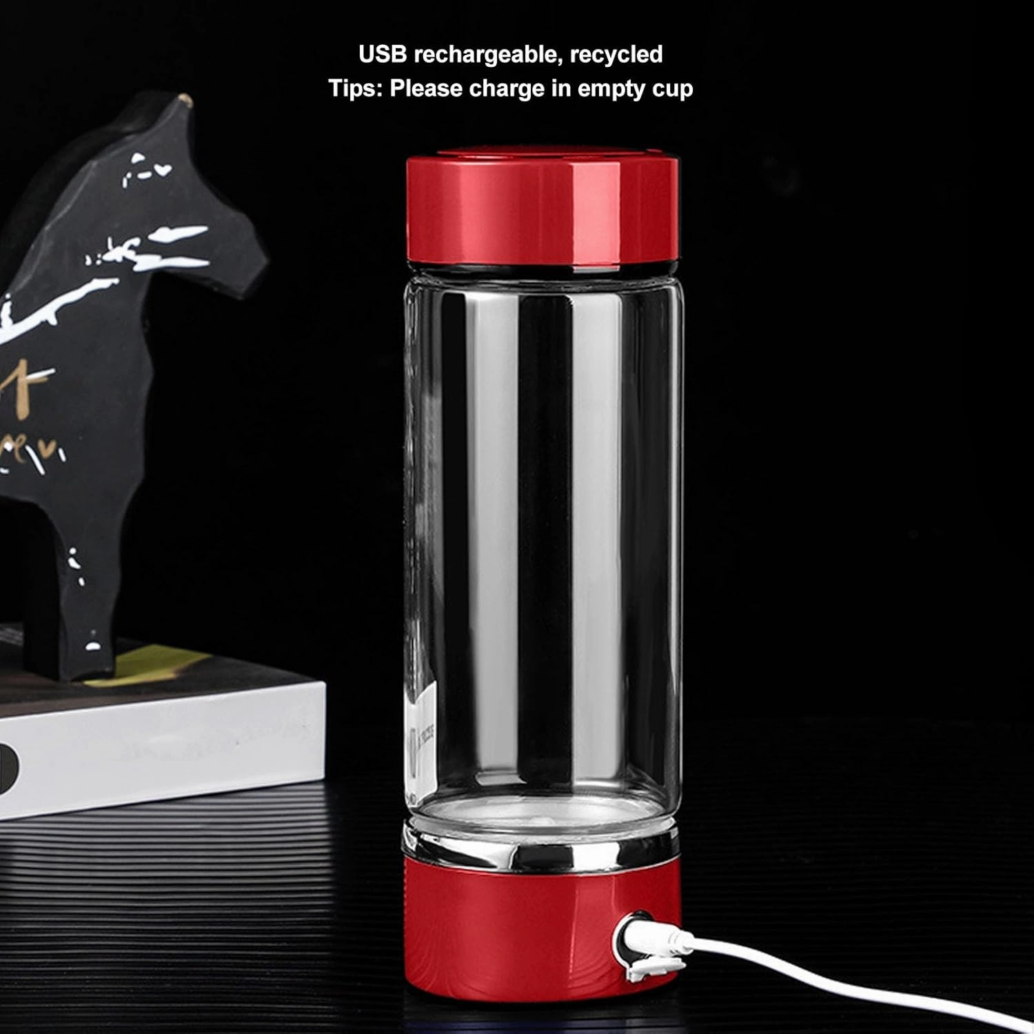 Hydrogen Water Bottle, Cup PEM SPE Technology Rechargeable Portable Rich Generator, PCTG Material, 420ml Capacity, for Home Fitness Office Travel (Red)