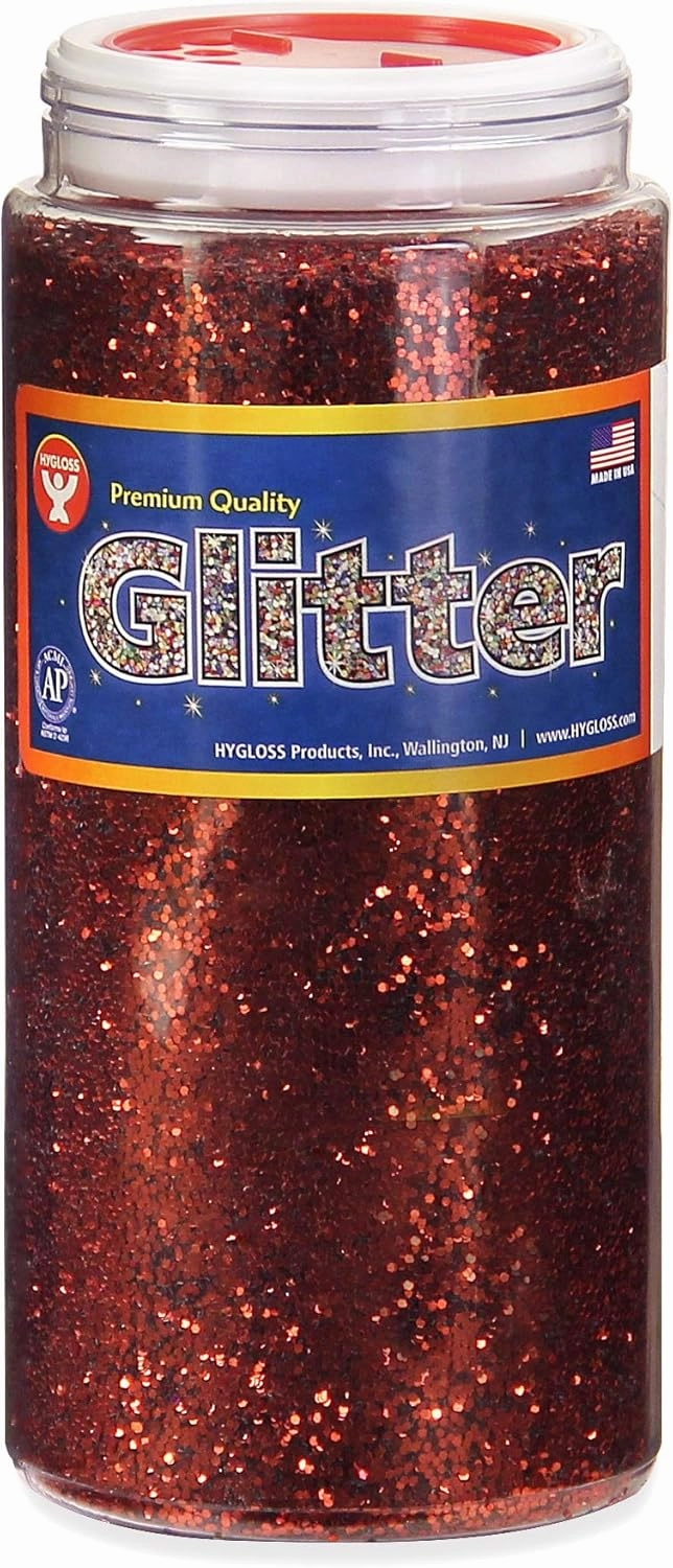 Hygloss Products Sparkling Glitter - Arts & Crafts - Variety of Uses - Fun for Slime - Variety of Vivid Colors - Safe & Non-Toxic - Red - 1 Bottle - 16 oz each