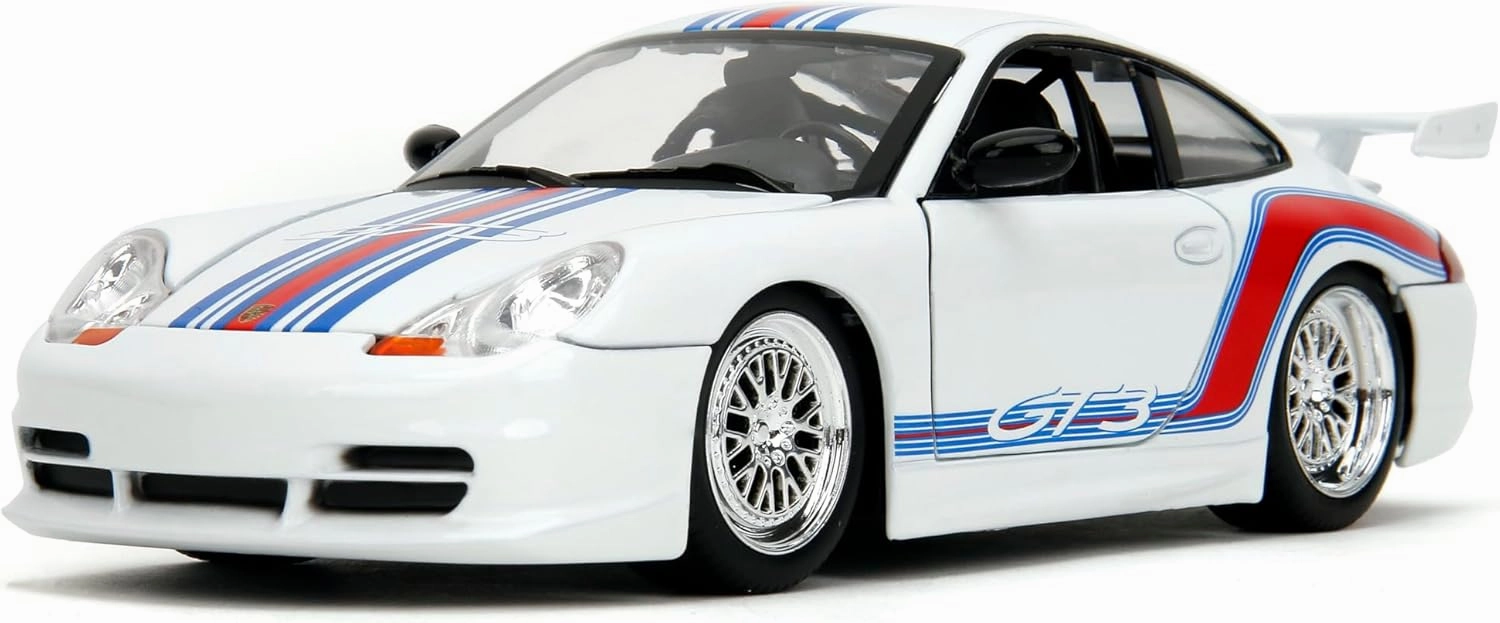 Hyper-Spec 1:24 Porsche 911 GT3 (996.1) Die-Cast Car, Toys for Kids and Adults(White/Red Stripes)