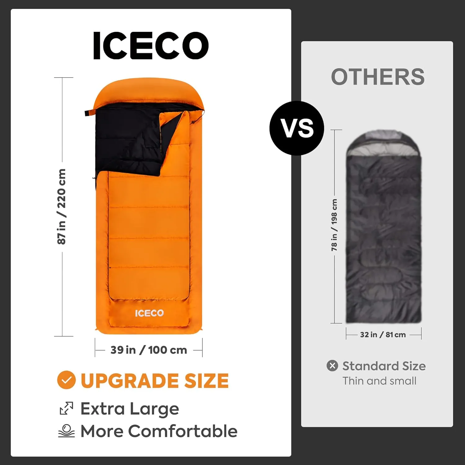 ICECO Sleeping Bags for Adults Cold Weather, Extra Large Sleeping Bag for Camping, XL Sleeping Bag Big and Tall Great for Man Women 4 Season Outdoor