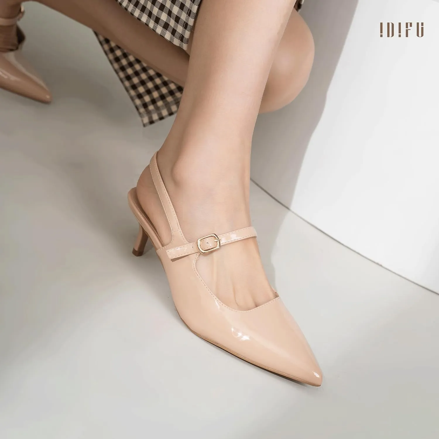 IDIFU IN2 Low Kitten Slingback Closed Toe Heels Pumps Wedding Bridal Prom Party Work Office Dress Shoes for Women Comfortable Dressy Formal Short Small Pointed Toe Heels