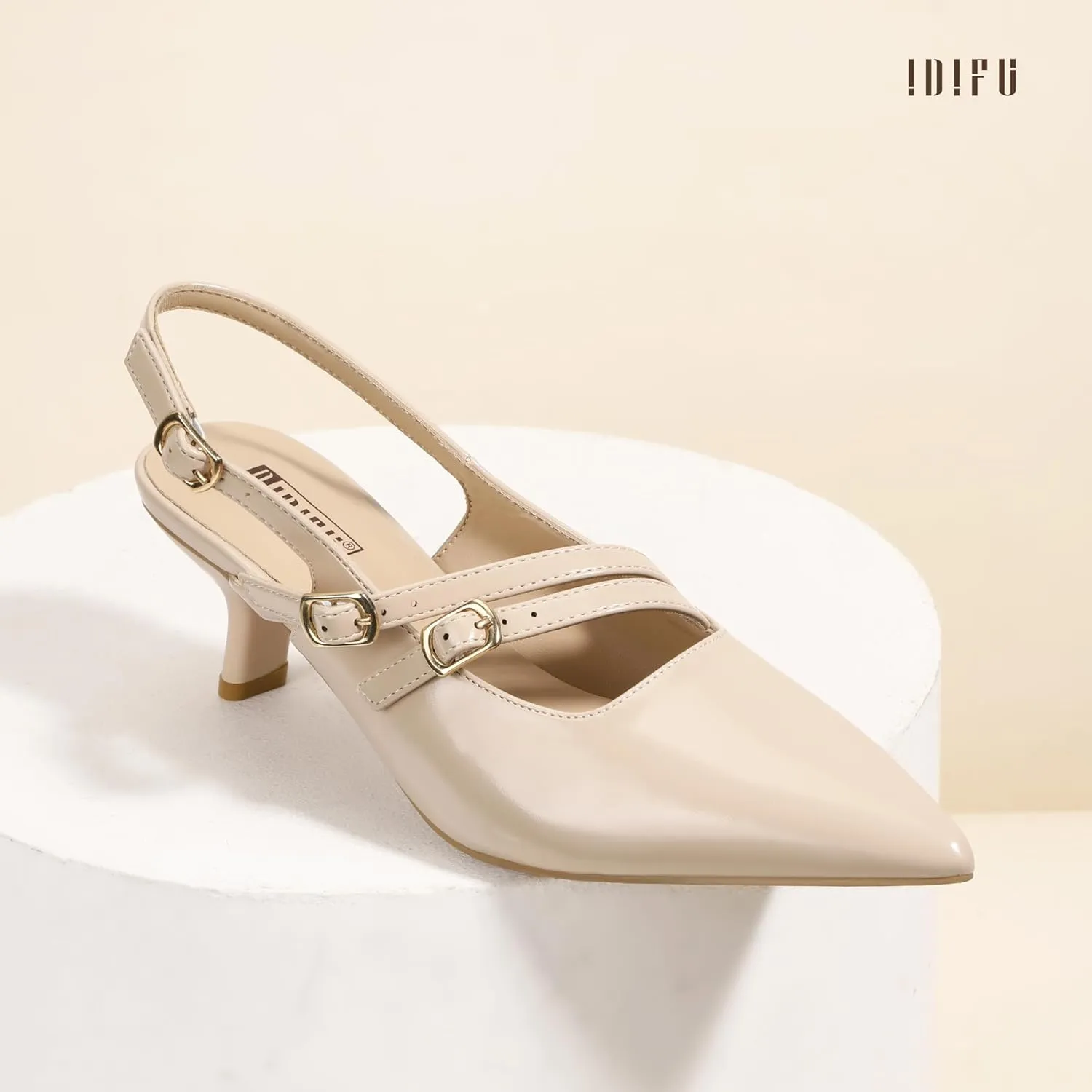 IDIFU IN3 Slingback Heels Closed Pointed Toe Pumps Strappy Low Short Chunky Block Dress Shoes for Women Wedding Bridal Prom Formal Graduation Heels Comfortable Cute Trendy Dressy Small Pumps Shoes