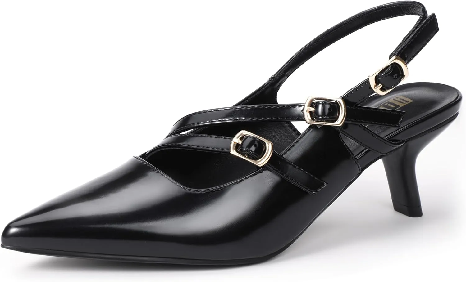 IDIFU IN3 Slingback Heels Closed Pointed Toe Pumps Strappy Low Short Chunky Block Dress Shoes for Women Wedding Bridal Prom Formal Graduation Heels Comfortable Cute Trendy Dressy Small Pumps Shoes