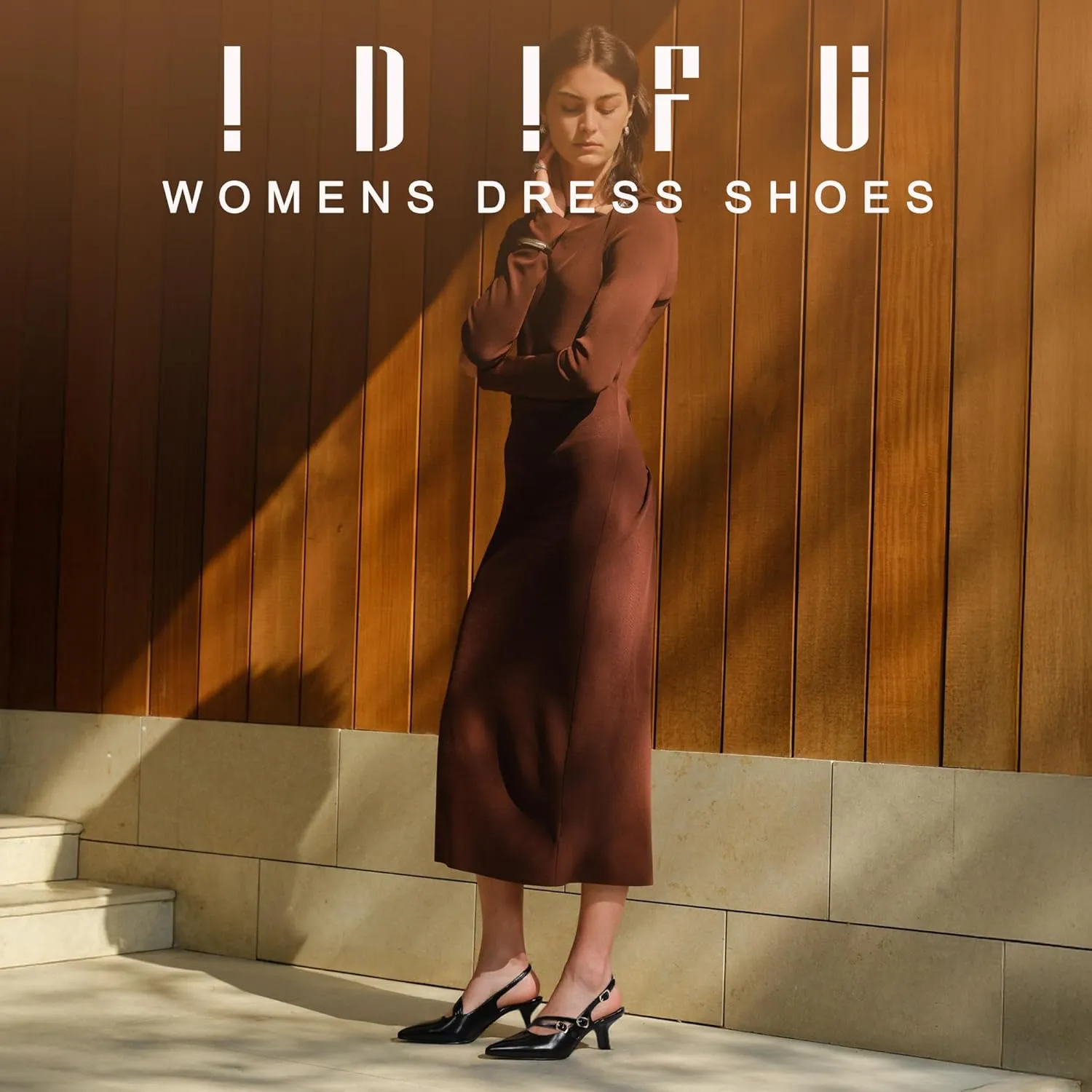 IDIFU IN3 Slingback Heels Closed Pointed Toe Pumps Strappy Low Short Chunky Block Dress Shoes for Women Wedding Bridal Prom Formal Graduation Heels Comfortable Cute Trendy Dressy Small Pumps Shoes