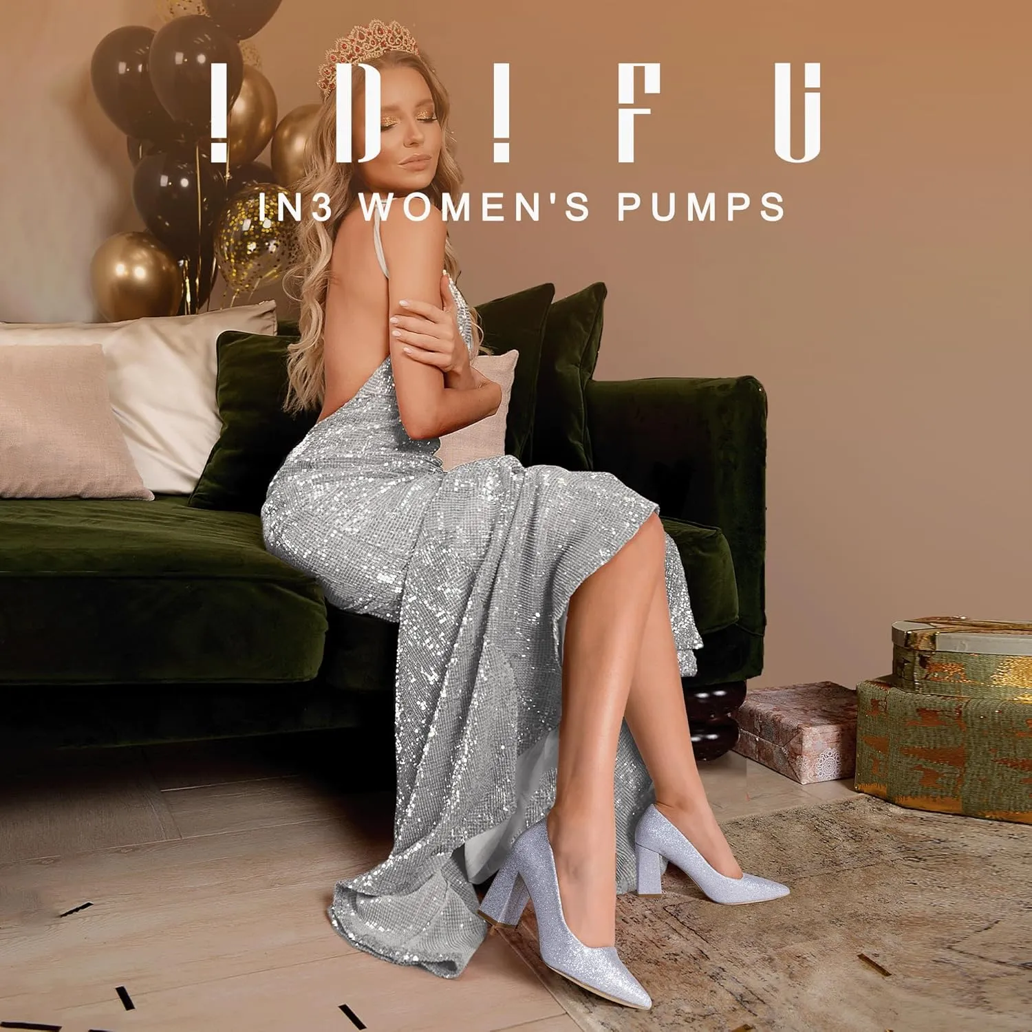 IDIFU IN3 Women's Chunky Block Heels - Pointed Toe Dress Shoes for Women - Dressy Wedding Bride Bridal Prom Work Office Comfortable Thick Heels Pumps Shoes