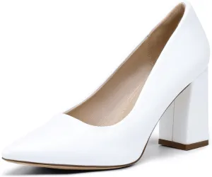 IDIFU IN3 Women's Chunky Block Heels - Pointed Toe Dress Shoes for Women - Dressy Wedding Bride Bridal Prom Work Office Comfortable Thick Heels Pumps Shoes