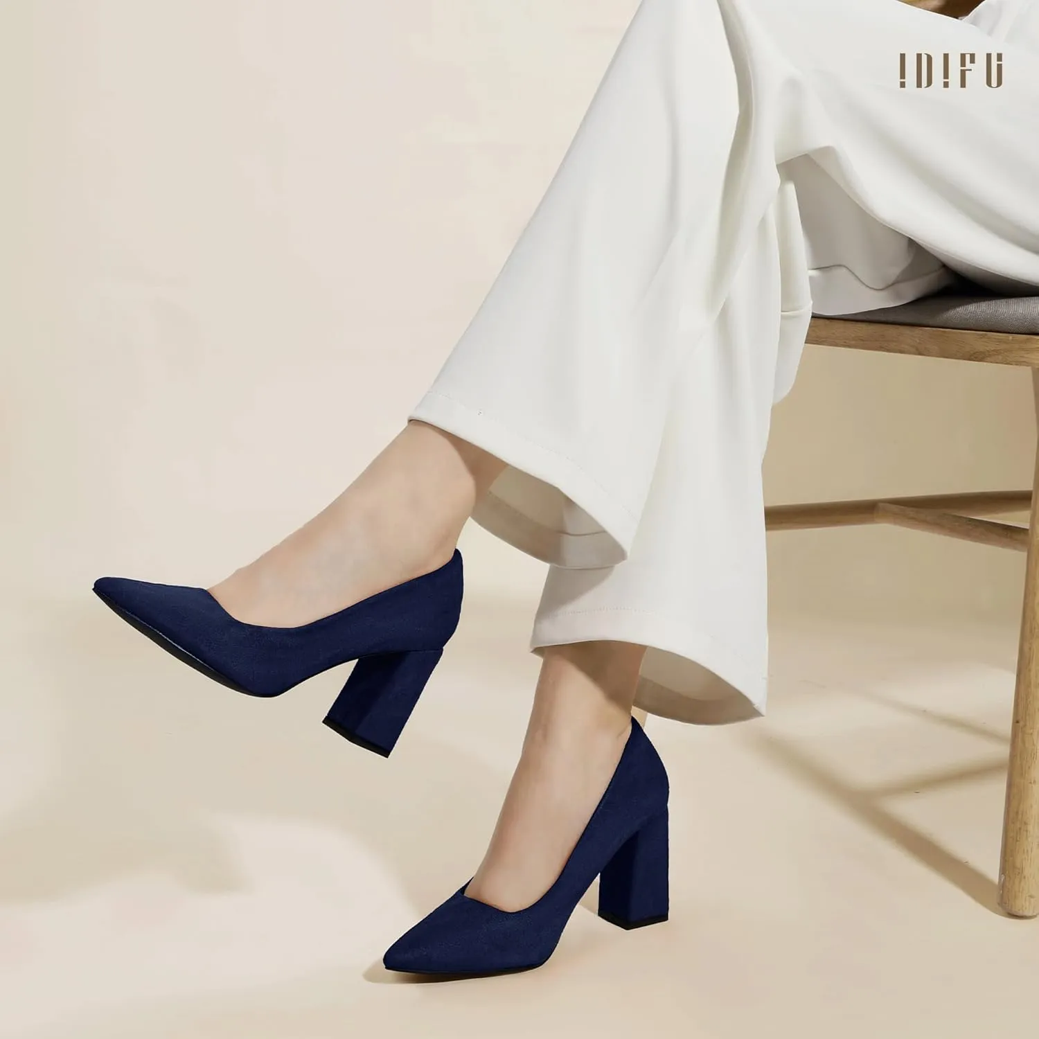 IDIFU IN3 Women's Chunky Block Heels - Pointed Toe Dress Shoes for Women - Dressy Wedding Bride Bridal Prom Work Office Comfortable Thick Heels Pumps Shoes