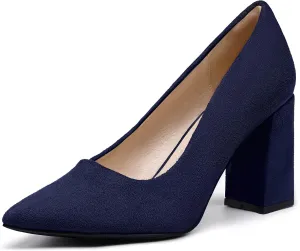 IDIFU IN3 Women's Chunky Block Heels - Pointed Toe Dress Shoes for Women - Dressy Wedding Bride Bridal Prom Work Office Comfortable Thick Heels Pumps Shoes