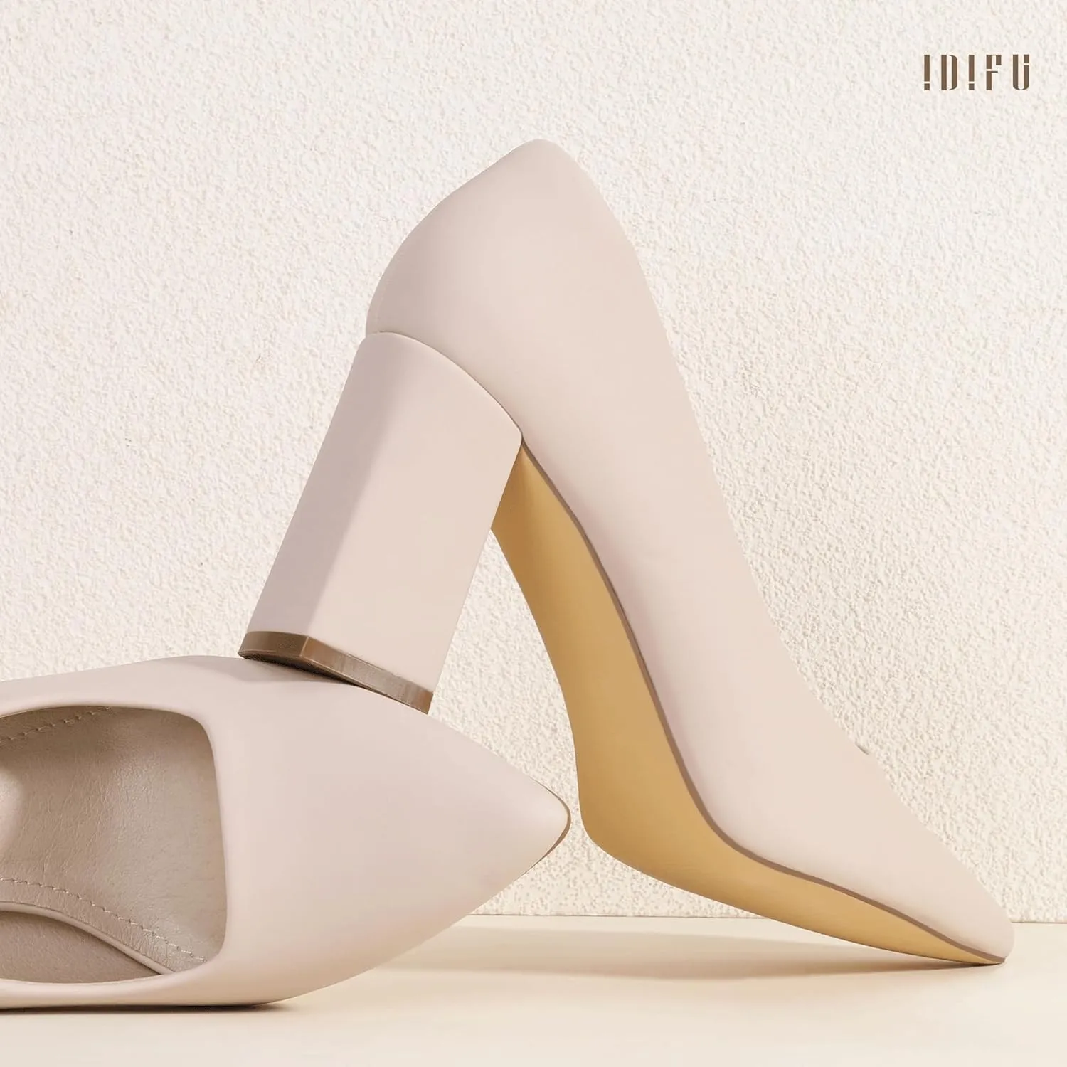 IDIFU IN3 Women's Chunky Block Heels - Pointed Toe Dress Shoes for Women - Dressy Wedding Bride Bridal Prom Work Office Comfortable Thick Heels Pumps Shoes