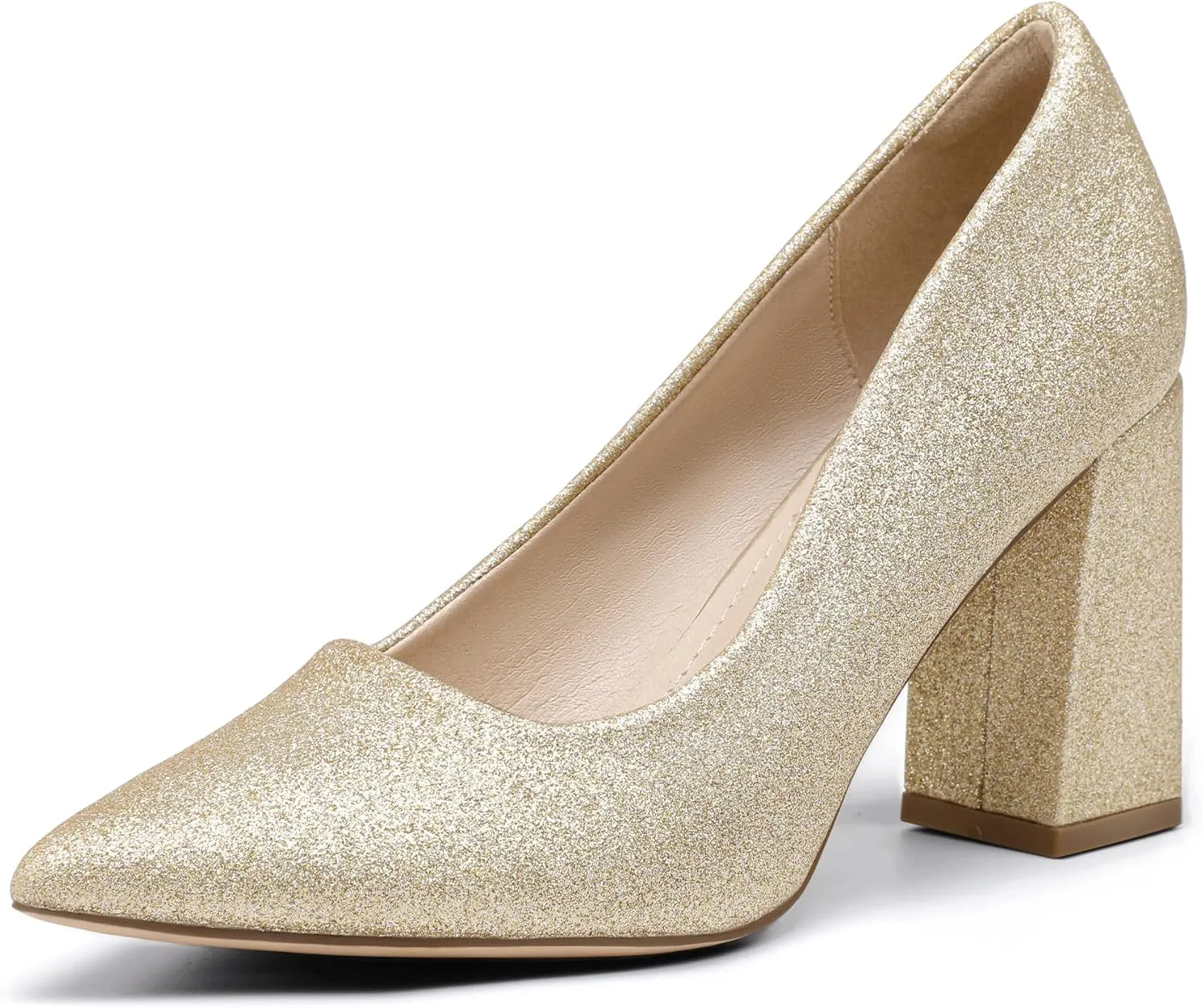 IDIFU IN3 Women's Chunky Block Heels - Pointed Toe Dress Shoes for Women - Dressy Wedding Bride Bridal Prom Work Office Comfortable Thick Heels Pumps Shoes