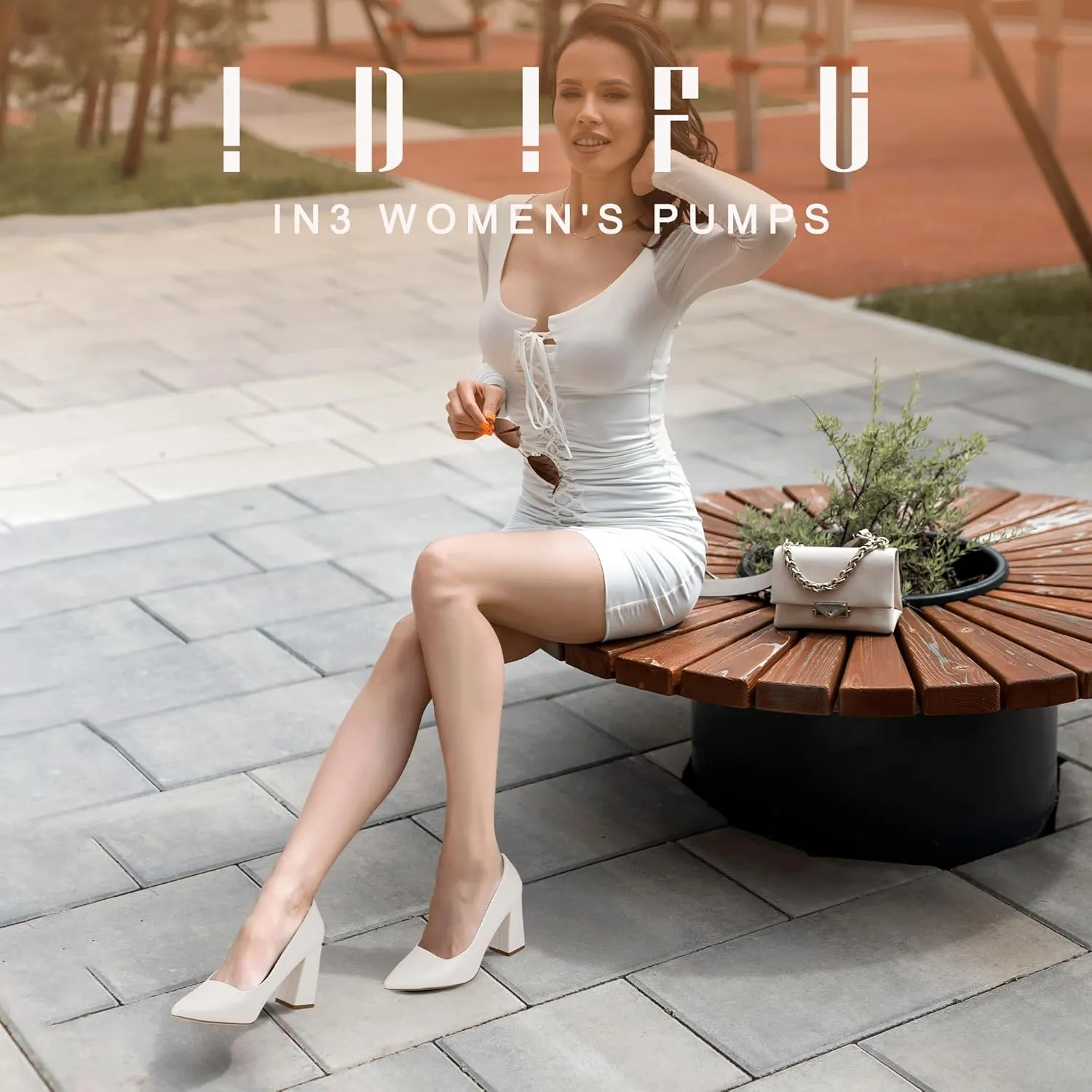 IDIFU IN3 Women's Chunky Block Heels - Pointed Toe Dress Shoes for Women - Dressy Wedding Bride Bridal Prom Work Office Comfortable Thick Heels Pumps Shoes