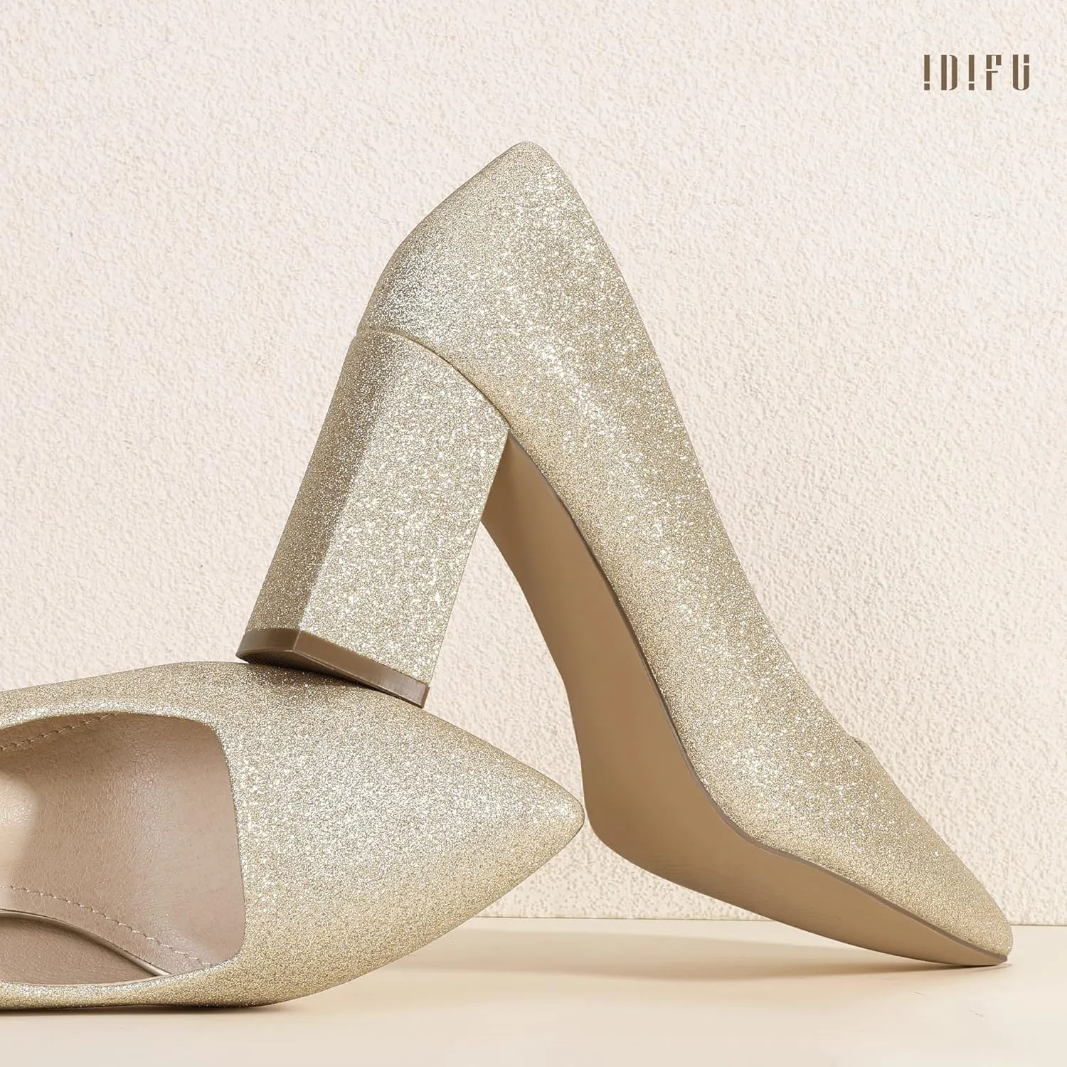 IDIFU IN3 Women's Chunky Block Heels - Pointed Toe Dress Shoes for Women - Dressy Wedding Bride Bridal Prom Work Office Comfortable Thick Heels Pumps Shoes