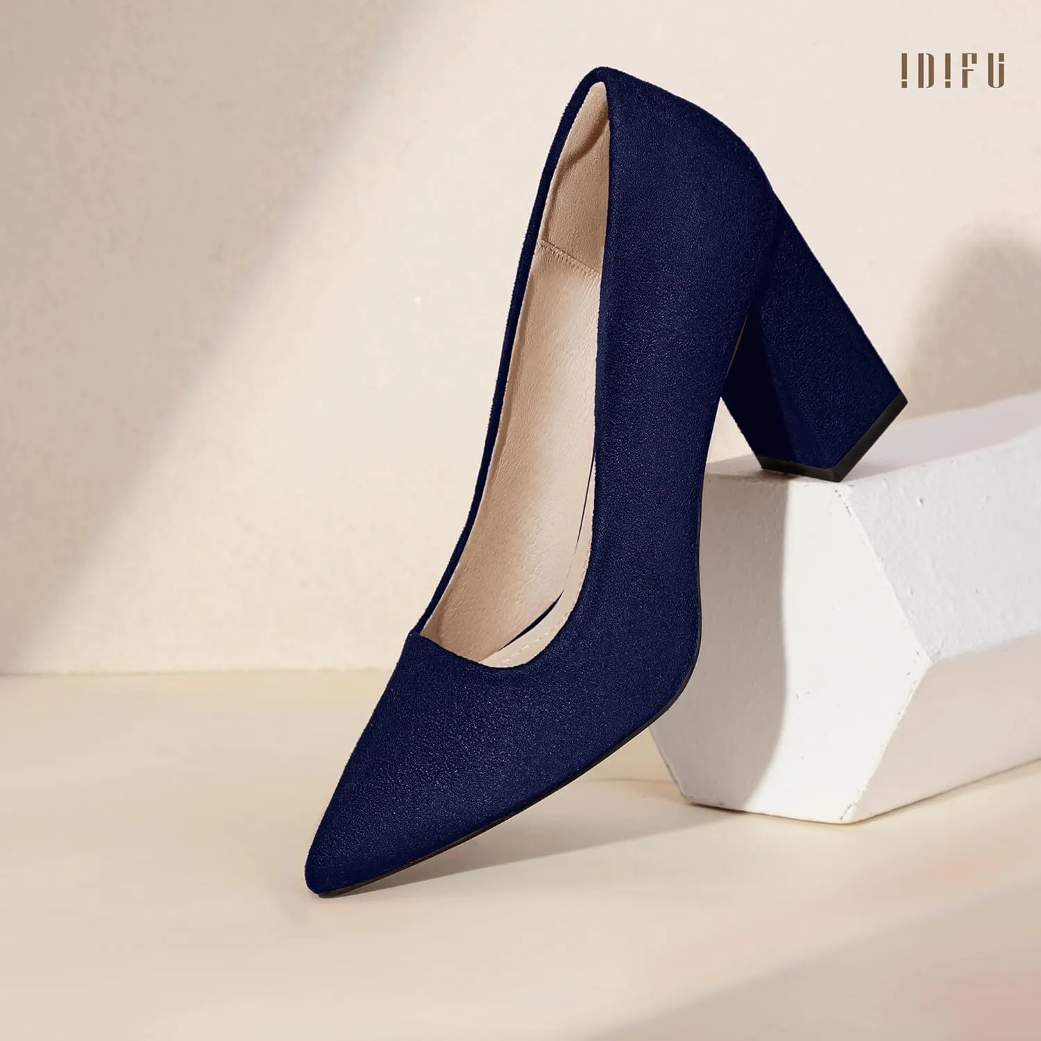 IDIFU IN3 Women's Chunky Block Heels - Pointed Toe Dress Shoes for Women - Dressy Wedding Bride Bridal Prom Work Office Comfortable Thick Heels Pumps Shoes