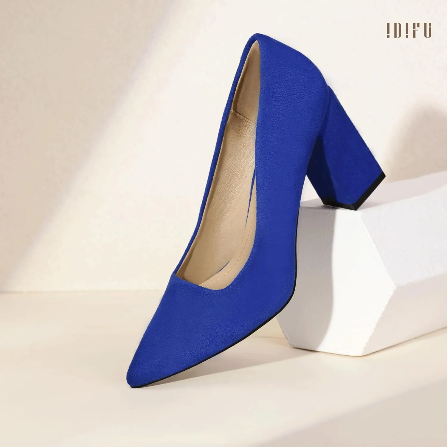 IDIFU IN3 Women's Chunky Block Heels - Pointed Toe Dress Shoes for Women - Dressy Wedding Bride Bridal Prom Work Office Comfortable Thick Heels Pumps Shoes