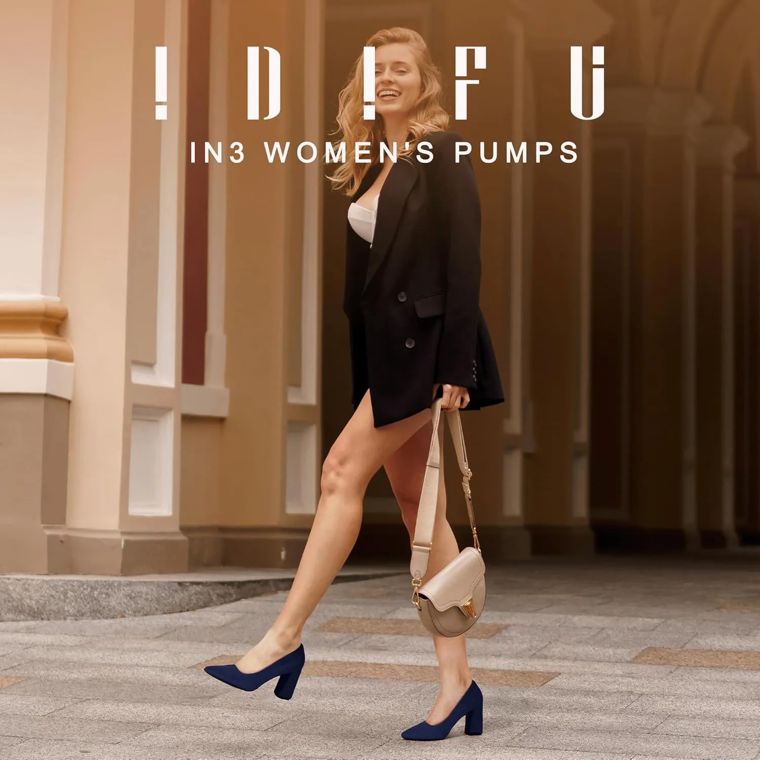 IDIFU IN3 Women's Chunky Block Heels - Pointed Toe Dress Shoes for Women - Dressy Wedding Bride Bridal Prom Work Office Comfortable Thick Heels Pumps Shoes