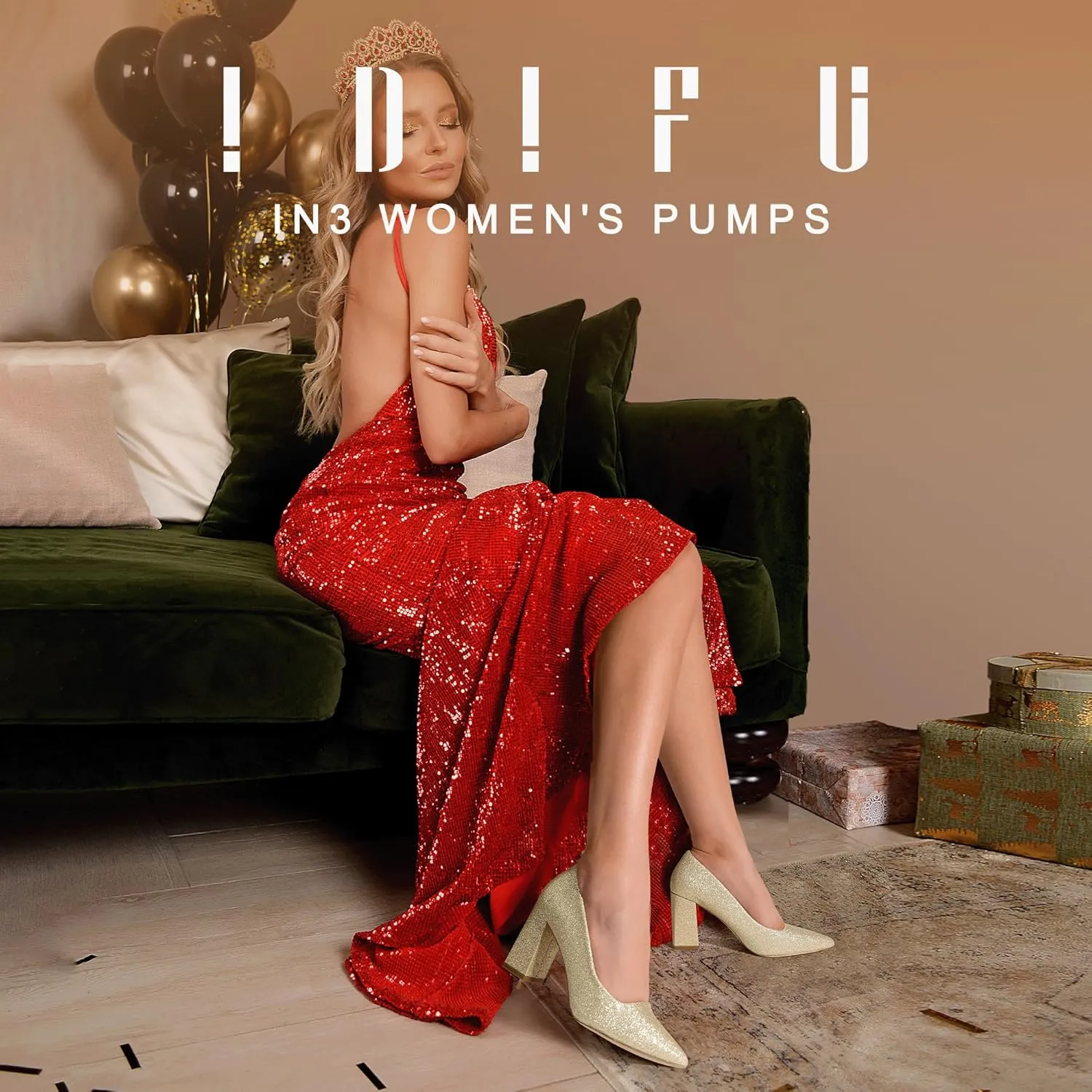 IDIFU IN3 Women's Chunky Block Heels - Pointed Toe Dress Shoes for Women - Dressy Wedding Bride Bridal Prom Work Office Comfortable Thick Heels Pumps Shoes