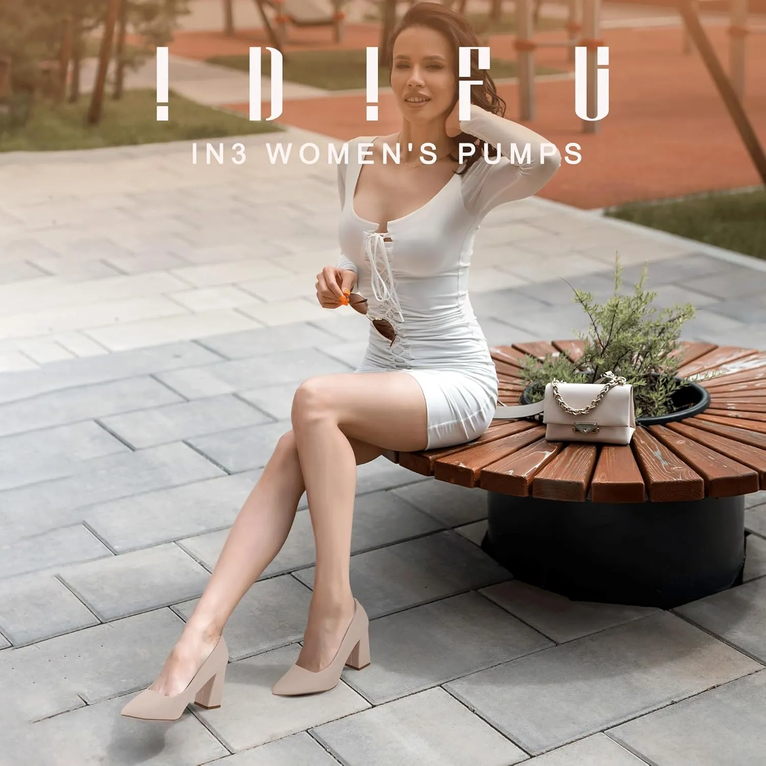 IDIFU IN3 Women's Chunky Block Heels - Pointed Toe Dress Shoes for Women - Dressy Wedding Bride Bridal Prom Work Office Comfortable Thick Heels Pumps Shoes