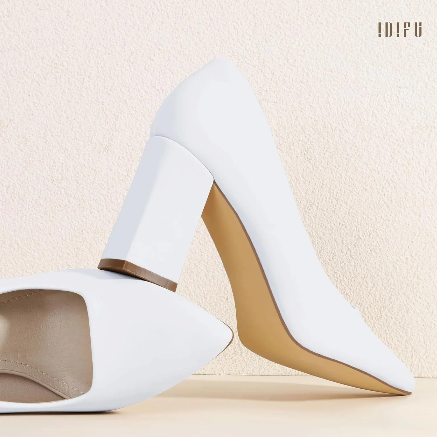 IDIFU IN3 Women's Chunky Block Heels - Pointed Toe Dress Shoes for Women - Dressy Wedding Bride Bridal Prom Work Office Comfortable Thick Heels Pumps Shoes