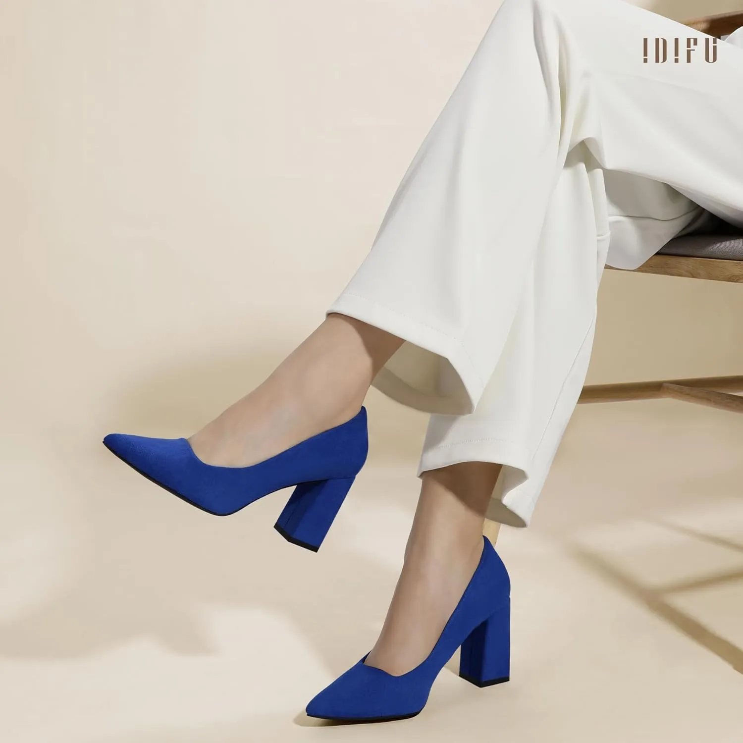 IDIFU IN3 Women's Chunky Block Heels - Pointed Toe Dress Shoes for Women - Dressy Wedding Bride Bridal Prom Work Office Comfortable Thick Heels Pumps Shoes