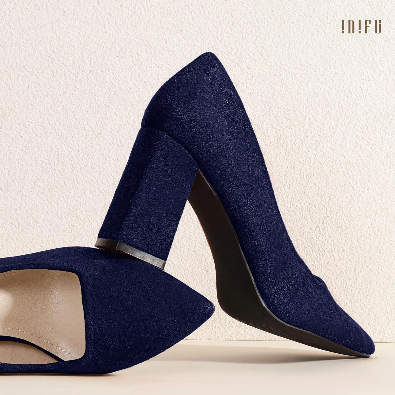 IDIFU IN3 Women's Chunky Block Heels - Pointed Toe Dress Shoes for Women - Dressy Wedding Bride Bridal Prom Work Office Comfortable Thick Heels Pumps Shoes