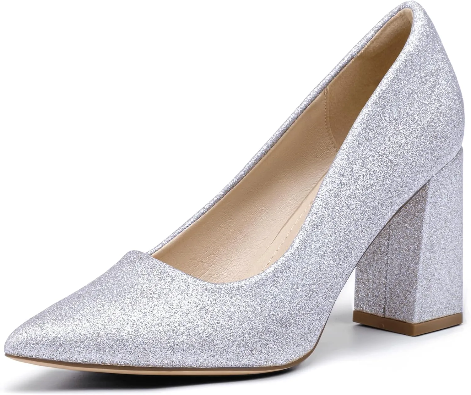 IDIFU IN3 Women's Chunky Block Heels - Pointed Toe Dress Shoes for Women - Dressy Wedding Bride Bridal Prom Work Office Comfortable Thick Heels Pumps Shoes