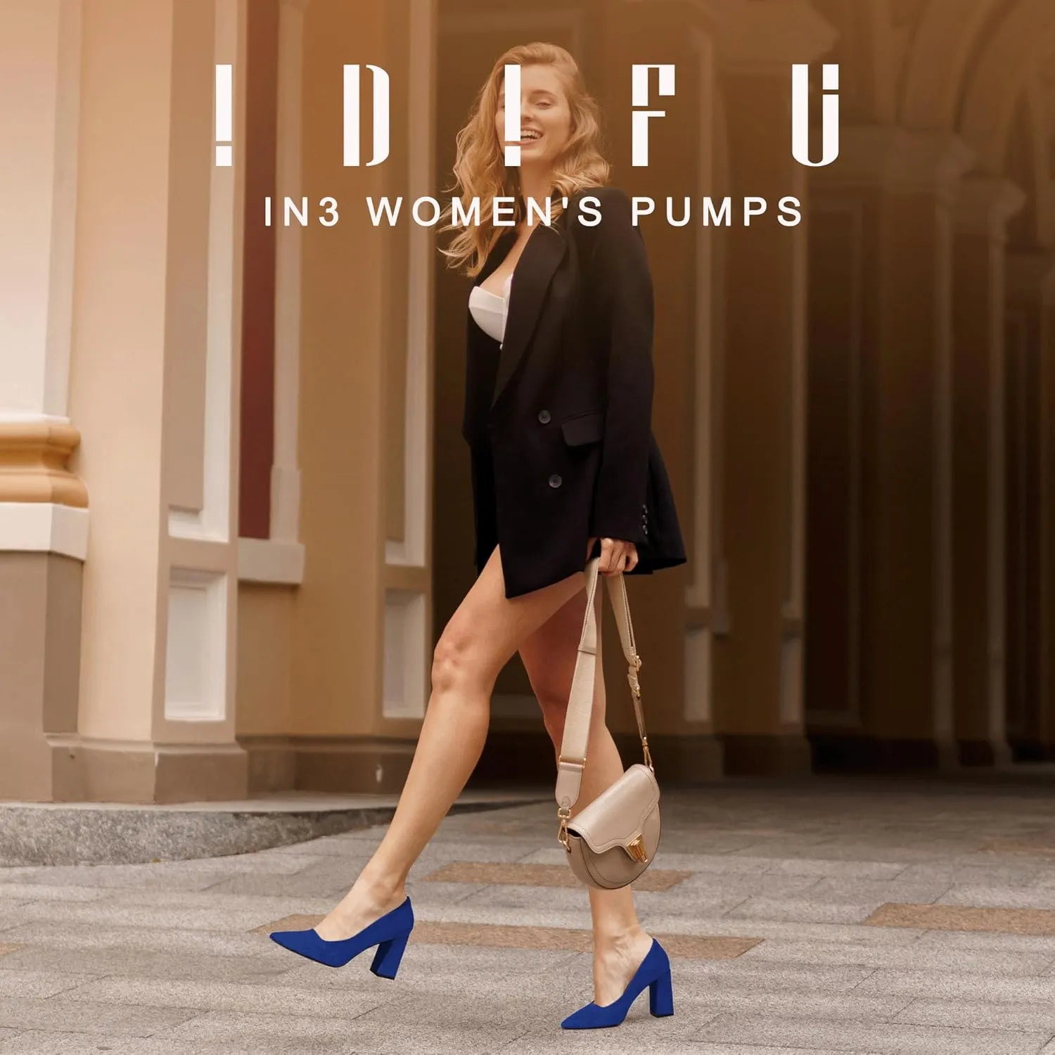 IDIFU IN3 Women's Chunky Block Heels - Pointed Toe Dress Shoes for Women - Dressy Wedding Bride Bridal Prom Work Office Comfortable Thick Heels Pumps Shoes
