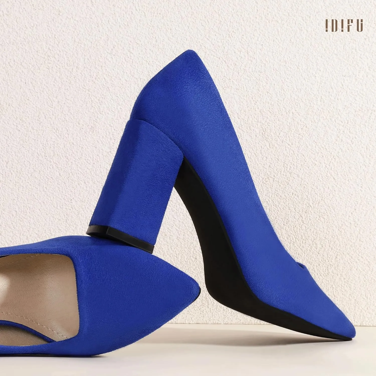 IDIFU IN3 Women's Chunky Block Heels - Pointed Toe Dress Shoes for Women - Dressy Wedding Bride Bridal Prom Work Office Comfortable Thick Heels Pumps Shoes
