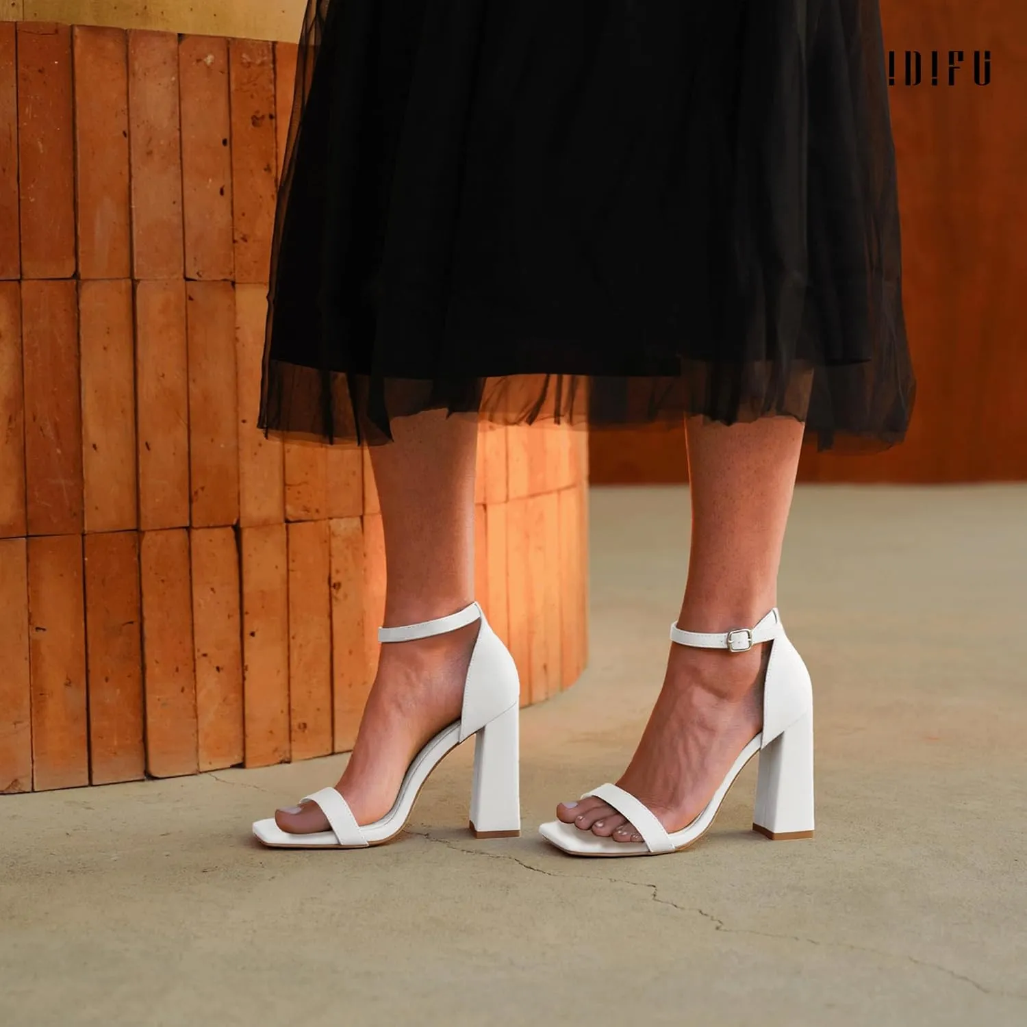 IDIFU IN4 Chunky High Heels for Women Block Thick Square Open Toe Ankle Strap Heeled Sandals Wedding Bride Prom Dance Graduation Dress Shoes Comfortable Sexy Cute Trendy Summer Casual Dressy Heels