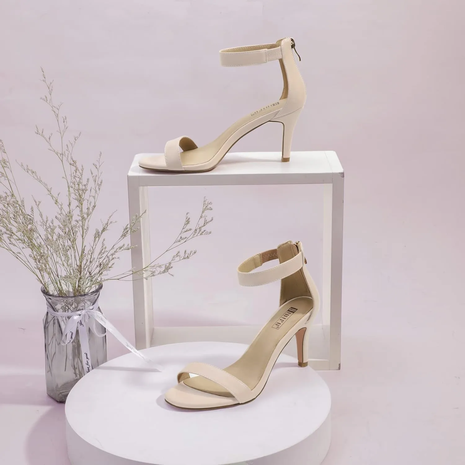 IDIFU Women's 3 Inch Kitten Heels - Dressy Open Toe Heels Ankle Strap Heeled Sandals for Bride Wedding Bridal Shoes On Evening Prom