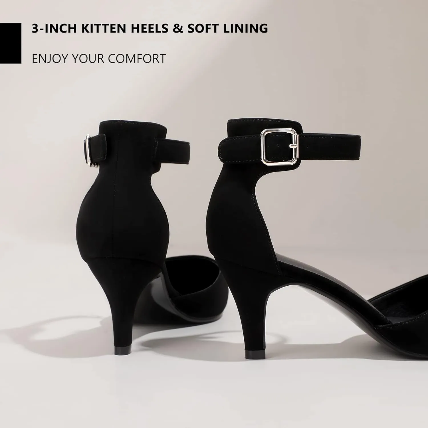 IDIFU Women's IN3 D'Orsay Pumps Low Kitten Heels for Women Dress Shoes Pointed Closed Toe Wedding Bride Ankle Strap Dressy Silver Black Nude White Gold Heels for Women