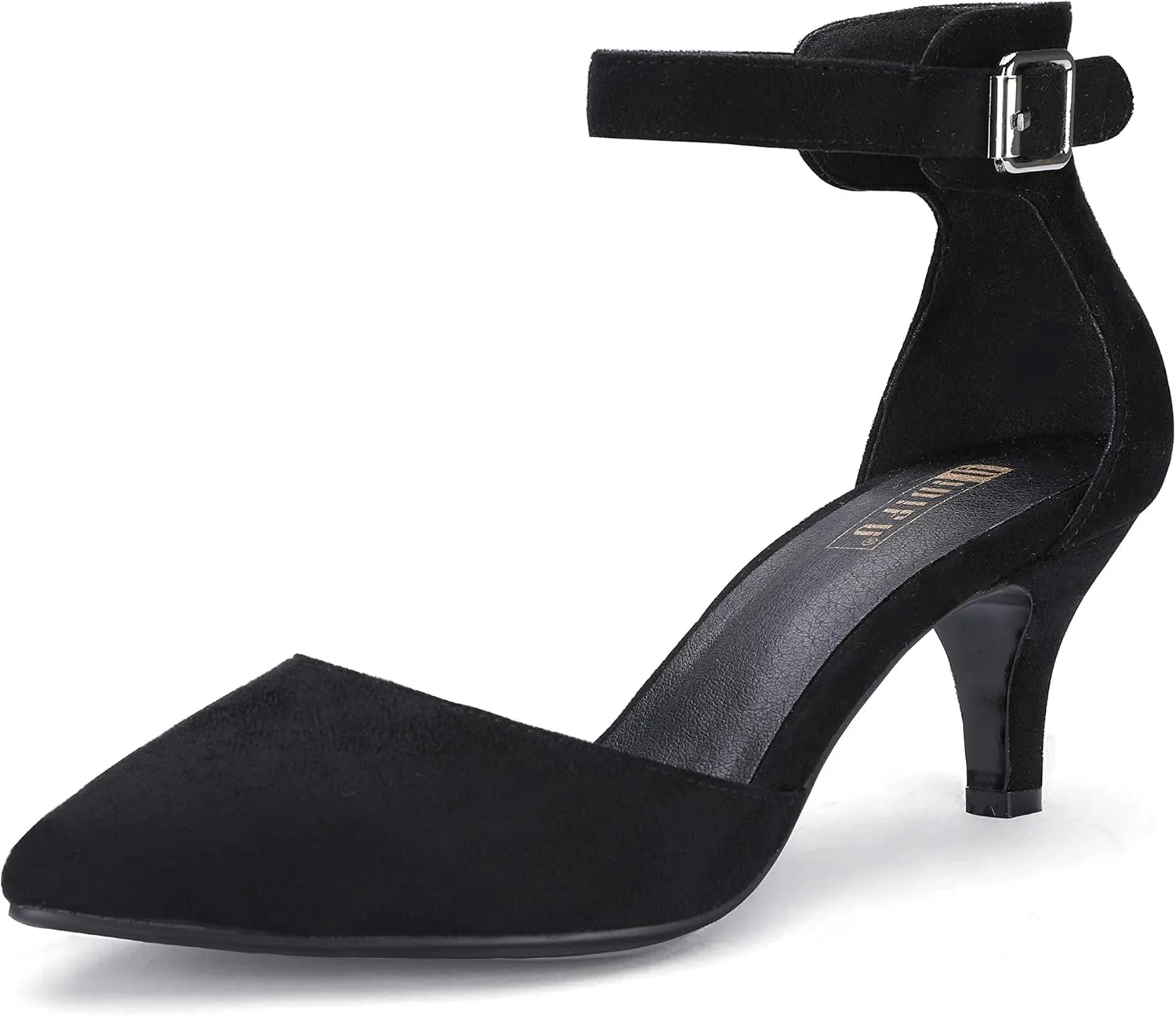 IDIFU Women's IN3 D'Orsay Pumps Low Kitten Heels for Women Dress Shoes Pointed Closed Toe Wedding Bride Ankle Strap Dressy Silver Black Nude White Gold Heels for Women