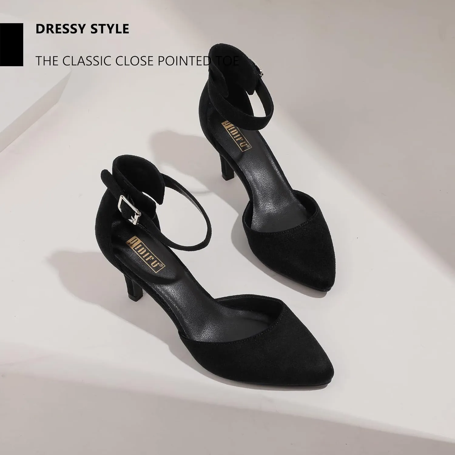 IDIFU Women's IN3 D'Orsay Pumps Low Kitten Heels for Women Dress Shoes Pointed Closed Toe Wedding Bride Ankle Strap Dressy Silver Black Nude White Gold Heels for Women