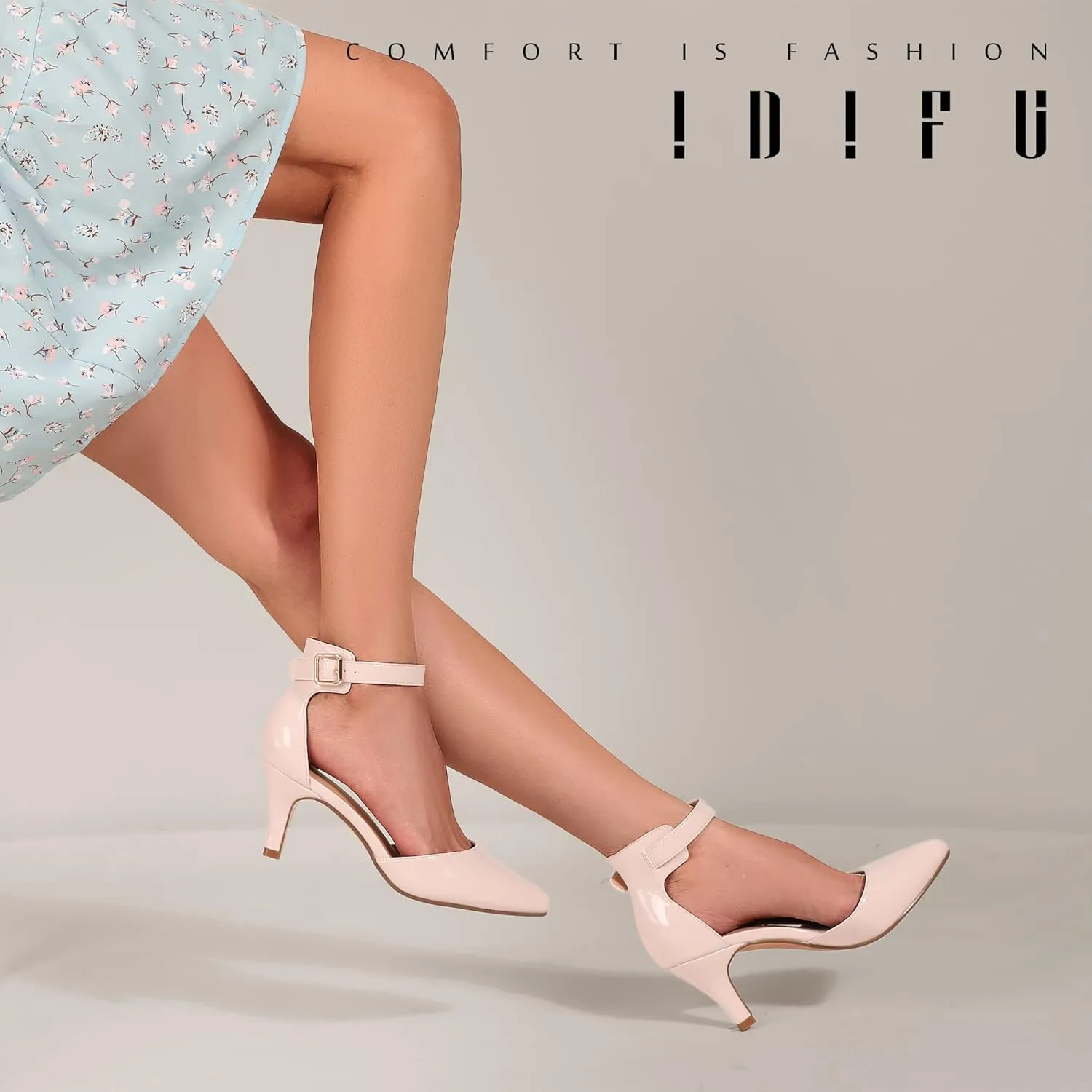 IDIFU Women's IN3 D'Orsay Pumps Low Kitten Heels for Women Dress Shoes Pointed Closed Toe Wedding Bride Ankle Strap Dressy Silver Black Nude White Gold Heels for Women