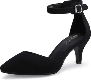 IDIFU Women's IN3 D'Orsay Pumps Low Kitten Heels for Women Dress Shoes Pointed Closed Toe Wedding Bride Ankle Strap Dressy Silver Black Nude White Gold Heels for Women