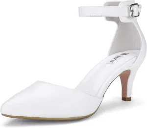 IDIFU Women's IN3 D'Orsay Pumps Low Kitten Heels for Women Dress Shoes Pointed Closed Toe Wedding Bride Ankle Strap Dressy Silver Black Nude White Gold Heels for Women