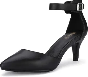 IDIFU Women's IN3 D'Orsay Pumps Low Kitten Heels for Women Dress Shoes Pointed Closed Toe Wedding Bride Ankle Strap Dressy Silver Black Nude White Gold Heels for Women